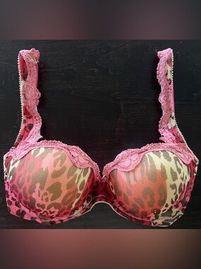 On Gossamer Pink Leopard Lace Push-Up Bra